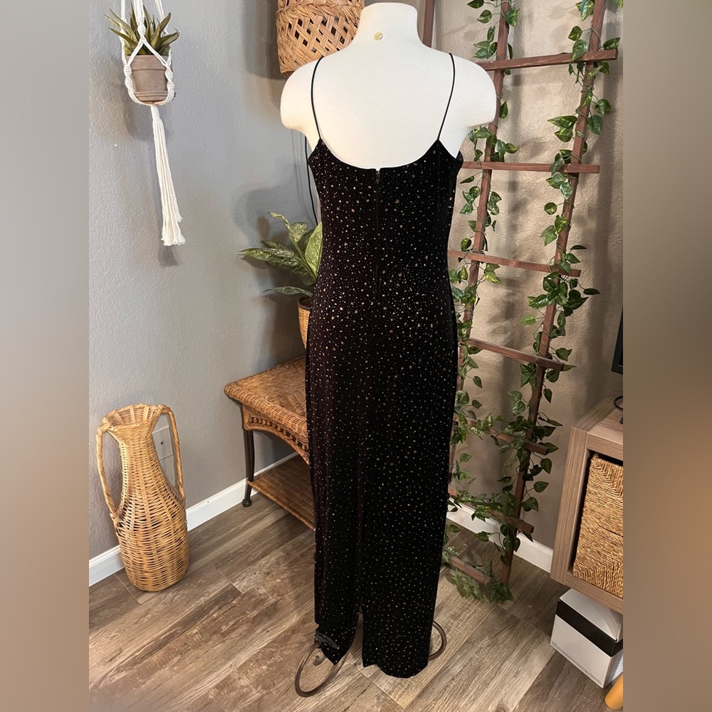 Betsy & Adam Vintage Black Velvet Jeweled Sparkle Maxi Dress Formal Evening Gown - Picture 7 of 17